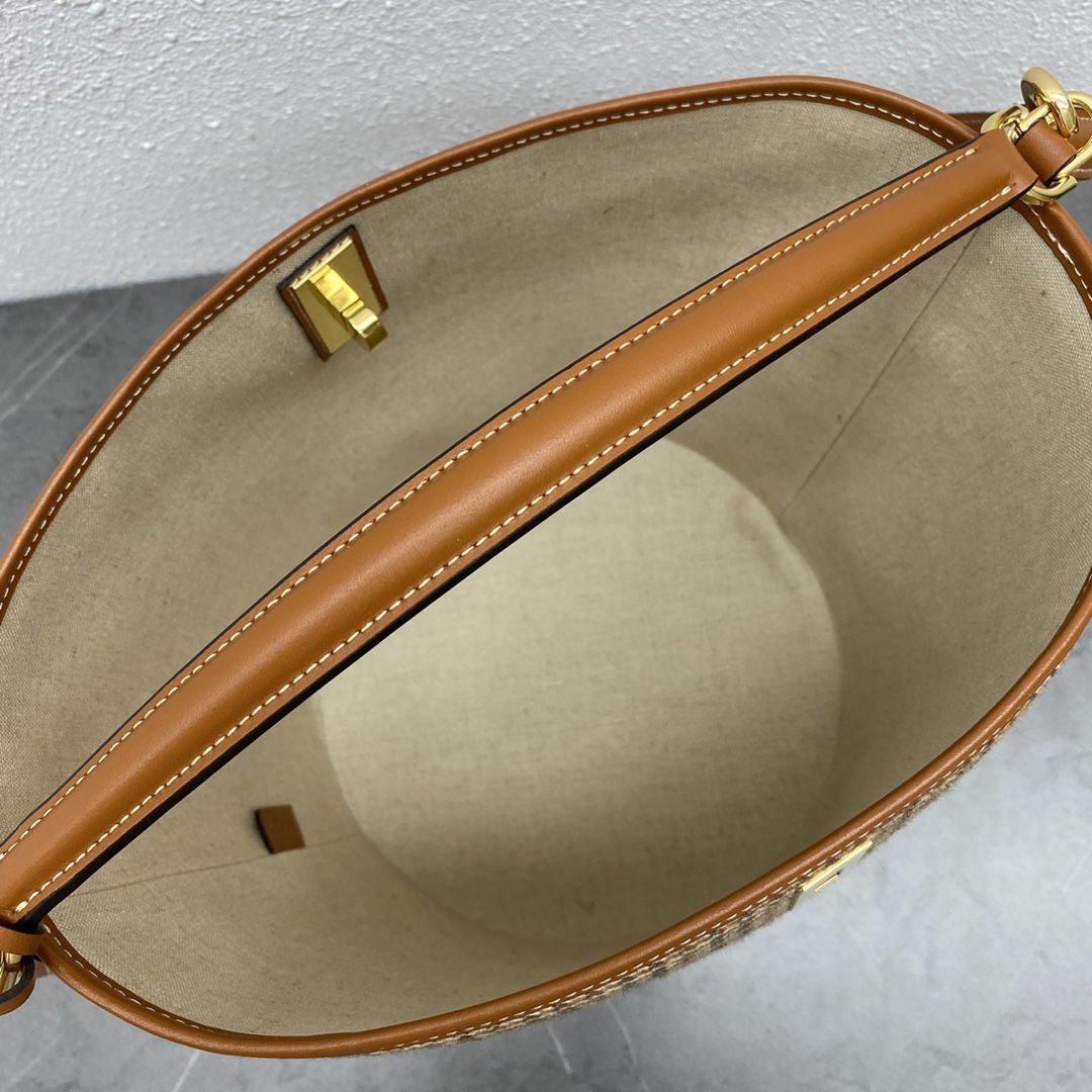 Celine Bucket 16 Smooth Calfskin Canvas Handbag Shoulder Bag Tan/Coffee 195573